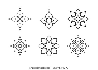 Set of ornament mandala ornament vector illustration Floral Geometric Line Art Designs, Geometric Mandala Line Art Designs,