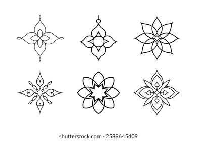 Set of ornament mandala ornament vector illustrstion Floral Geometric Line Art Designs, Geometric Mandala Line Art Designs,