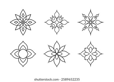 Set of ornament mandala ornament vector illustrstion Floral Geometric Line Art Designs, Geometric Mandala Line Art Designs,