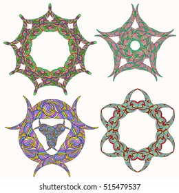Set of ornament multicolor doodle  mandalas. Vintage decorative element. Hand drawn background.