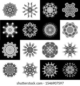 Set of Ornament round mandalas. Geometric circle white and black element made in vector. Perfect set for any other kind of design and other holiday, kaleidoscope, medallion, yoga, india, arabic