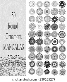 Set of Ornament round mandalas. Geometric circle element made in vector. Perfect set for any other kind of design, birthday and other holiday, kaleidoscope,  medallion, yoga, india, arabic