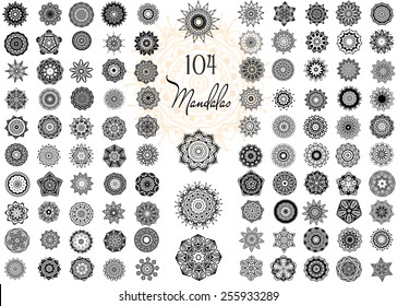 Set of Ornament round mandalas. Geometric circle element made in vector. Perfect set for any other kind of design, birthday and other holiday, kaleidoscope, medallion, yoga, india, arabic