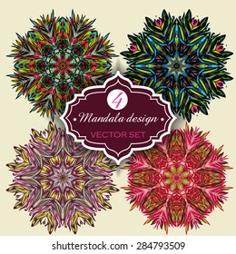 Set of Ornament round mandalas. Geometric circle element made in vector. Perfect set for any other kind of design, birthday and other holiday, kaleidoscope, medallion, yoga, india, arabic. EPS