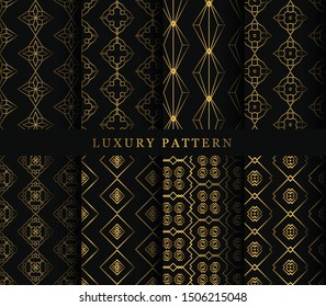 Set of Ornament Seamless Pattern. Collection of Line Art Texture for Wallpaper, Card, Invitation, Printing Art, Wallpaper, Vector Illustration - Vector