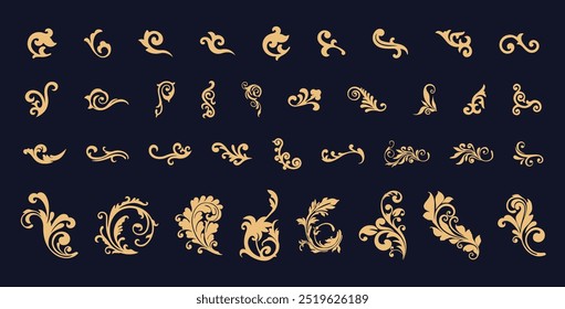 set of ornament vintage border gold vector design illustration isolated background