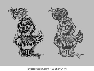 set of ornamental bird hand draw illustration isolated on grey
