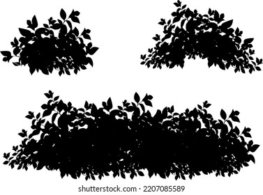 Set of ornamental black plant in the form of a hedge.Realistic garden shrub, seasonal bush, boxwood, tree crown bush foliage.For decorate of a park.