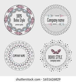Set of Ornamental Boho Style Elements. Vector illustration.
