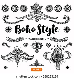 Set of Ornamental Boho Style Elements. Vector Drawing. Volume 4.