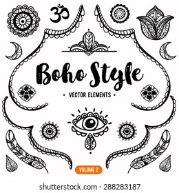 Set of Ornamental Boho Style Elements. Vector Drawing. Volume 2.