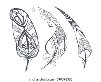 Set of Ornamental Boho Style Elements. Vector illustration. Tattoo template. Trendy hand drawn tribal symbol collection. Hippie design elements