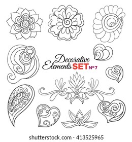 Set of Ornamental Boho Style Elements. Vector illustration. Tattoo template. Trendy hand drawn tribal symbol collection. Hippie design elements.