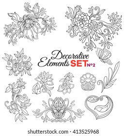 Set of Ornamental Boho Style Elements. Vector illustration. Tattoo template. Trendy hand drawn tribal symbol collection. Hippie design elements.