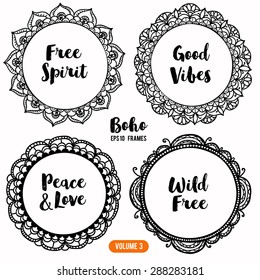 Set of Ornamental Boho Style Frames. Vector Drawing. Volume 3.