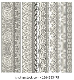 Set of ornamental borders for covers, certificates or diplomas. Seamless borders, dividers and frames in arabesque, vintage style. 