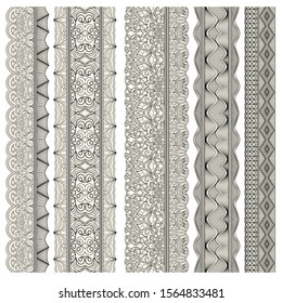 Set of ornamental borders for covers, certificates or diplomas. Seamless borders, dividers and frames in arabesque, vintage style. 