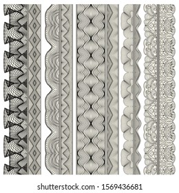 Set of ornamental borders for covers, certificates or diplomas. Seamless borders, dividers and frames in arabesque, vintage style.