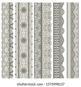 Set of ornamental borders for covers, certificates or diplomas. Seamless borders, dividers and frames in arabesque, vintage style.