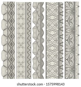 Set of ornamental borders for covers, certificates or diplomas. Seamless borders, dividers and frames in arabesque, vintage style.