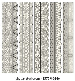 Set of ornamental borders for covers, certificates or diplomas. Seamless borders, dividers and frames in arabesque, vintage style.