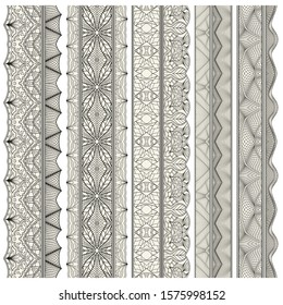 Set of ornamental borders for covers, certificates or diplomas. Seamless borders, dividers and frames in arabesque, vintage style.