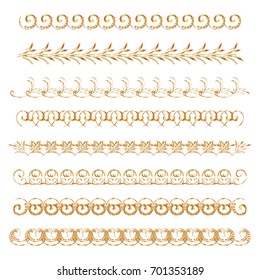 set of ornamental borders of gold color. 