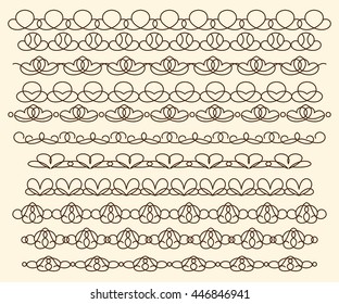 Set ornamental borders. Vector decorative elements.Brown beige .