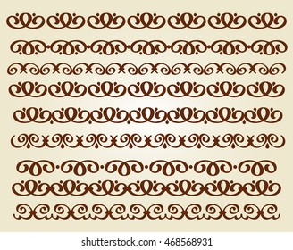 Set ornamental borders. Vector decorative elements.Brown beige .