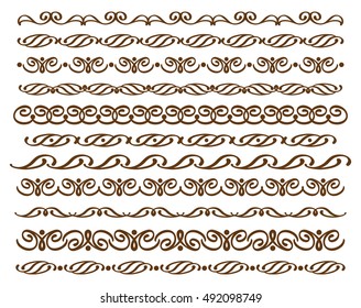 Set ornamental borders. Vector decorative elements.Brown white. Vector illustration.