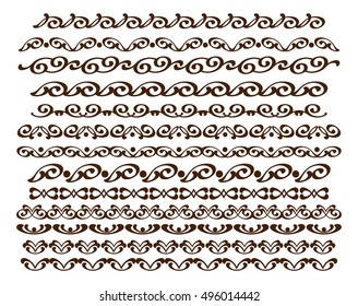 Set ornamental borders. Vector decorative elements.Brown white. Vector illustration.