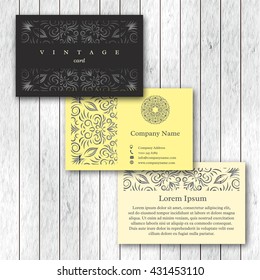 Set of ornamental business cards with flower mandala, visiting template card. Vintage decorative elements. Indian, asian, arabic, islamic, ottoman motif. Vector illustration.