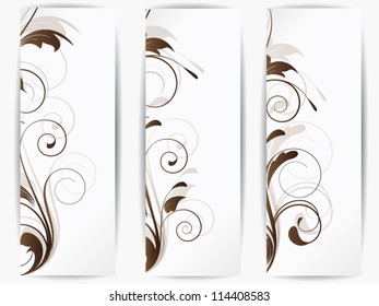 Set of ornamental cards with abstract background and floral elements,with swirls and flowers