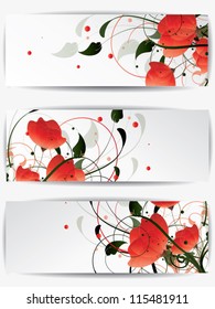 Set of ornamental cards with abstract background and floral elements,with swirls and flowers