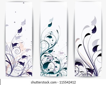 Set of ornamental cards with abstract background and floral elements,with swirls and flowers