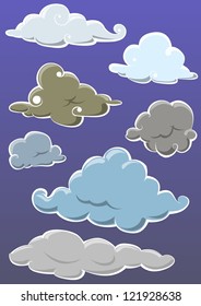 set of ornamental cloud on blue background
