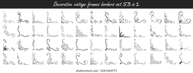 Set of ornamental corners in different style. Vector floral corners set