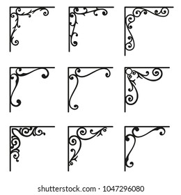 Set of ornamental corners in vintage style. Vector illustration