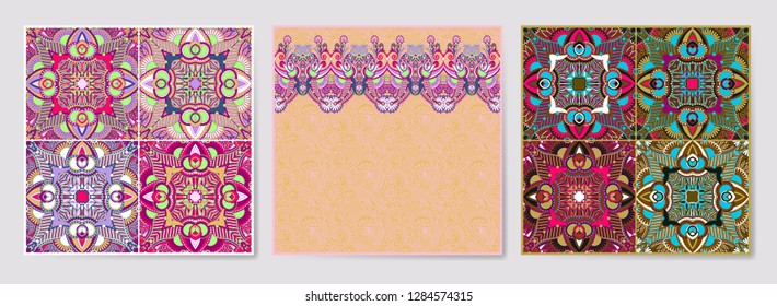 set of ornamental decorative circle template with floral background, vector illustration collection