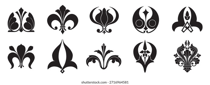 A set of ornamental decorative element. 