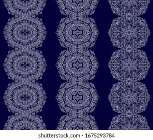 Set of ornamental decorative laced border ribbons on  dark  blue background