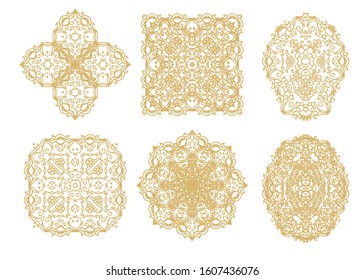 Set of ornamental decorative rosette, snowflakes, mandalas on white background