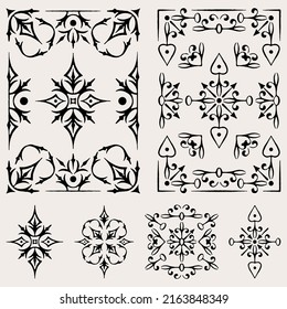 Set Of Ornamental Design Of Elegant Floral And Vintage Elements. Basics Of Floral Sprig Pattern And Victorian Décor Pattern Vectors. Perfect For Greeting Cards, Invitations, Wrapping Paper, Wallpaper.