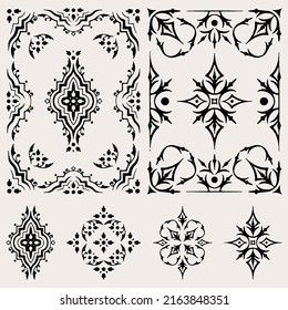 Set Of Ornamental Design Of Elegant Floral And Vintage Elements. Basics Of Floral Sprig Pattern And Victorian Décor Pattern Vectors. Perfect For Greeting Cards, Invitations, Wrapping Paper, Wallpaper.