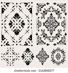 Set Of Ornamental Design Of Elegant Floral And Vintage Elements. Basics Of Floral Sprig Pattern And Victorian Décor Pattern Vectors. Perfect For Greeting Cards, Invitations, Wrapping Paper, Wallpaper.