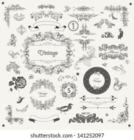 Set of ornamental design elements vintage 