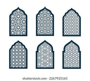 Set of ornamental doors or windows vector. CNC pattern, Laser cutting template