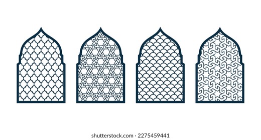 Set of ornamental doors or windows vector. CNC pattern, Laser cutting