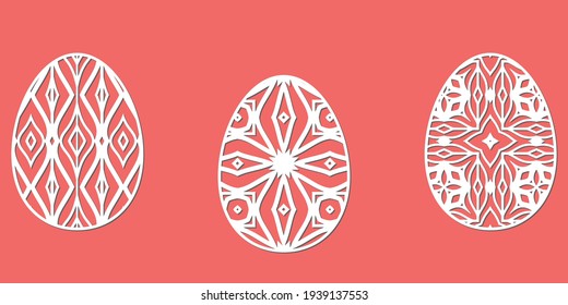 Set of Ornamental egg in cutting paper art style. Vector format