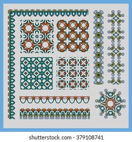 Set of ornamental elements. For design. Each fragment can be replicated. Can be used for gift packaging, napkins, letterheads, postcards, greetings